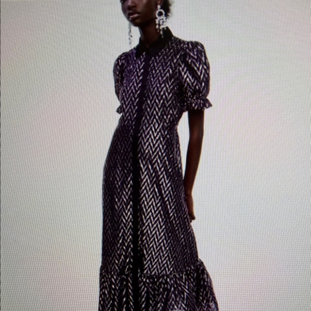 NWT Zara Black and Pink Metallic Chevron Maxi Dress - Picture 6 of 7